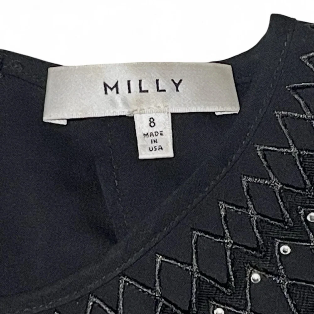 Milly NYC SILK Rhinestone Embellished Round Neck Layered Top Size 8 Blouse - Picture 6 of 8